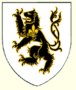 Argent a lion rampant double queued sable charged on the shoulder with a fleur de lis or