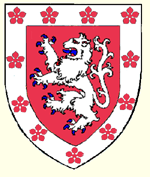 Gules a lion rampant a bordure argent semy of cinquefoils of the field