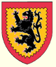 Or a lion rampant sable a bordure indented gules 
