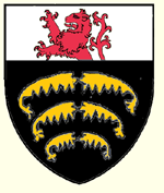 Sable three horse braies fesswise in pale a chief argent a lion rampant issuant gules