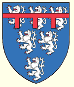 Azure six lions rampant argent a label of three points gules