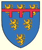 Azure six lions rampant or a label gules