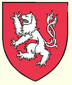 Gules a lion rampant double queued argent