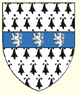 Ermine on a fess azure three lions rampant argent 