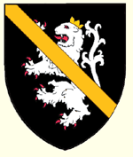 Sable a lion rampant argent crowned or overall a bendlet of the third