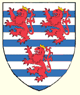 Barry of twelve argent and azure three lions rampant gules crowned or 