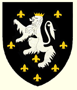 Sable semy de lis Or a Lion rampant Argent crowned also Gold